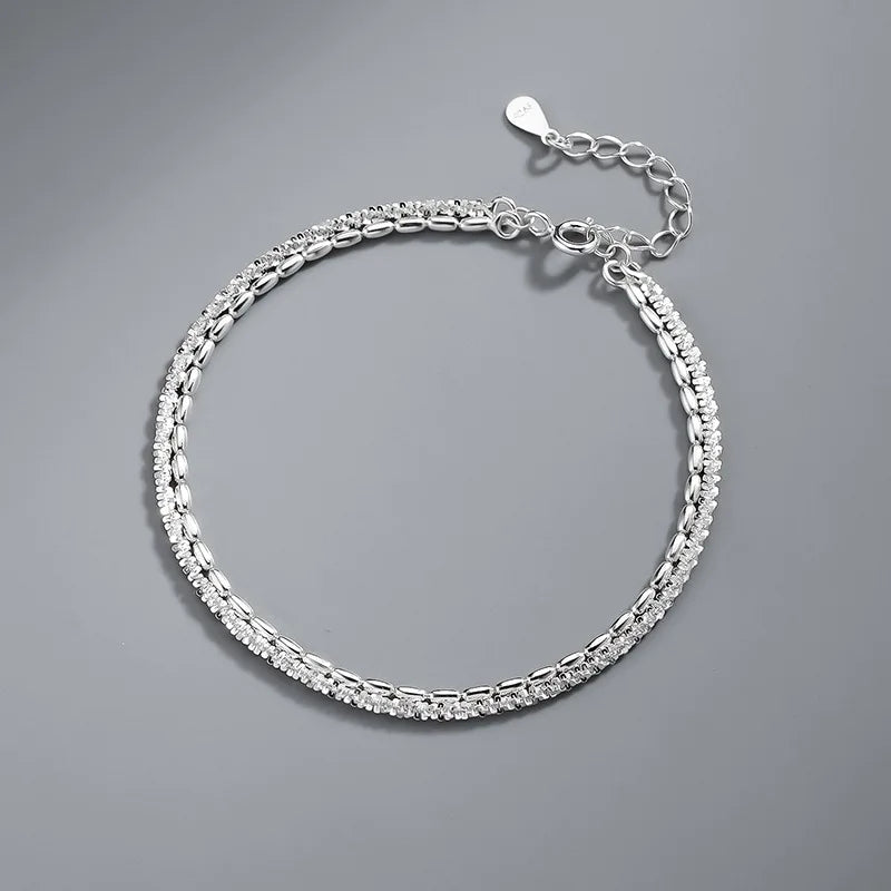 925 Sterling Silver Hollow Heart Bracelets For Women Girls Vintage Korean Design Double Layer Beads Bracelet Party Jewelry Gifts