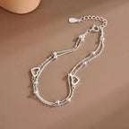 925 Sterling Silver Hollow Heart Bracelets For Women Girls Vintage Korean Design Double Layer Beads Bracelet Party Jewelry Gifts