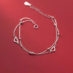925 Sterling Silver Hollow Heart Bracelets For Women Girls Vintage Korean Design Double Layer Beads Bracelet Party Jewelry Gifts