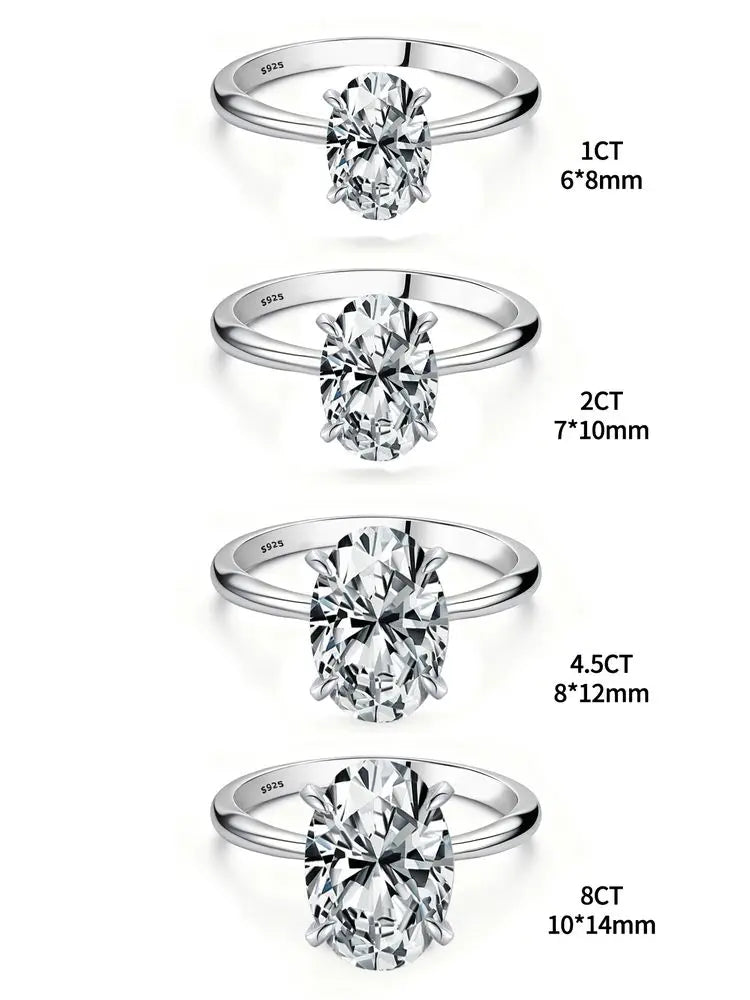925 Sterling Silve 1-8CT Zircon Gorgeous Shiny Oval Stone Ring For Women Engagement Wedding Luxury High Quality Fine Jewelry