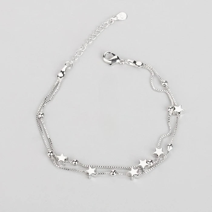 925 Sterling Silver Hollow Heart Bracelets For Women Girls Vintage Korean Design Double Layer Beads Bracelet Party Jewelry Gifts