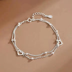925 Sterling Silver Hollow Heart Bracelets For Women Girls Vintage Korean Design Double Layer Beads Bracelet Party Jewelry Gifts