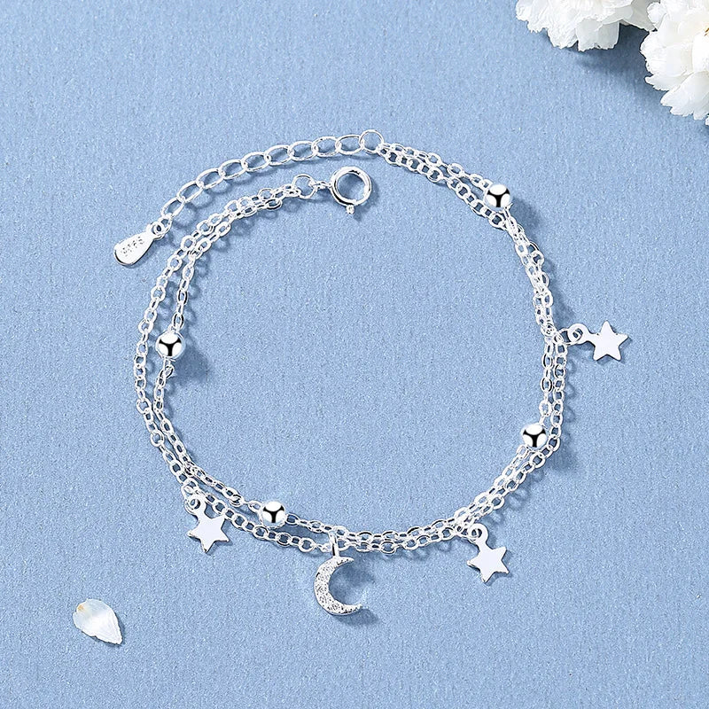 925 Sterling Silver Hollow Heart Bracelets For Women Girls Vintage Korean Design Double Layer Beads Bracelet Party Jewelry Gifts