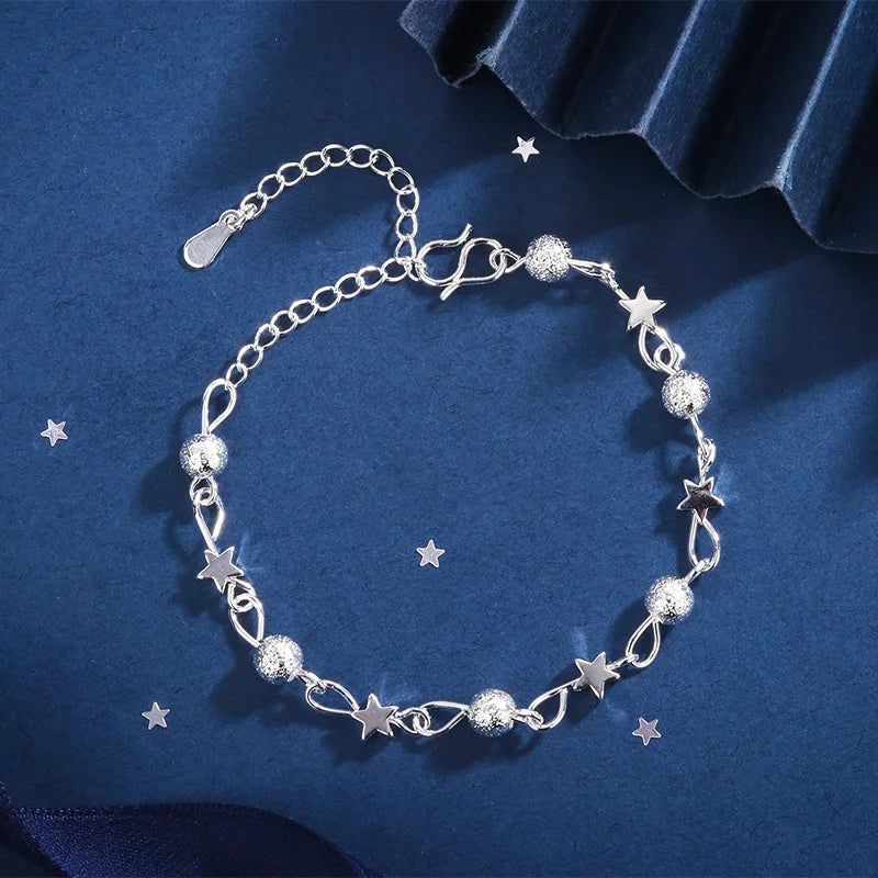 925 Sterling Silver Hollow Heart Bracelets For Women Girls Vintage Korean Design Double Layer Beads Bracelet Party Jewelry Gifts